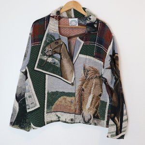 Sugar Street Weavers Woven Tapestry Horse Knit RARE Jacket Blazer